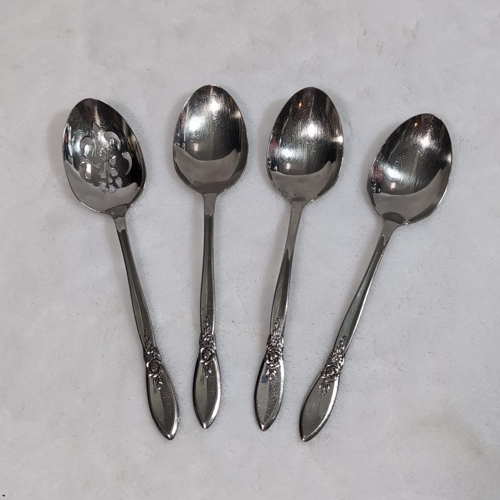 Oneida SPRING ROSE Betty Crocker Serving Spoons Stainless Flatware 1987 8" Vtg